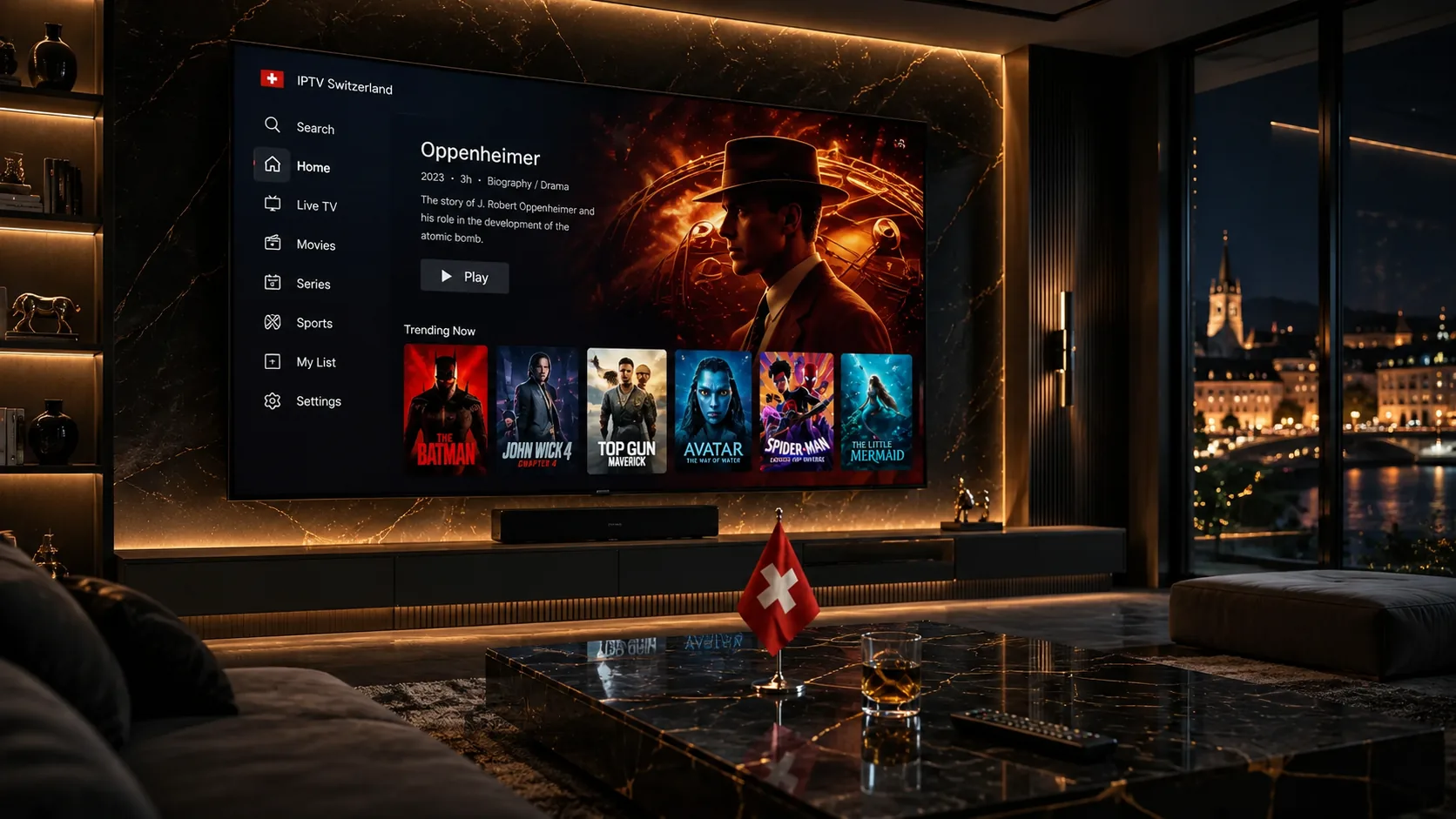 IPTV Schweiz 2026 — App auf Smart-TV mit Live-Senderübersicht